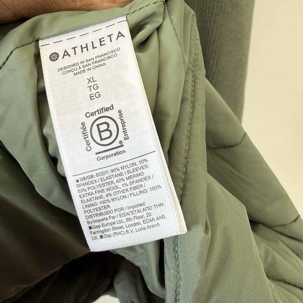 Athleta Incline Hybrid Puffer Jacket Deep Fern Green Small XL Zip Pockets - Picture 8 of 8